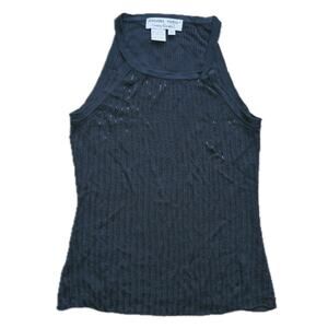 VTG Adrianna Papell Beaded High Neck Knit Tank Top Medium Black Cocktail Glam